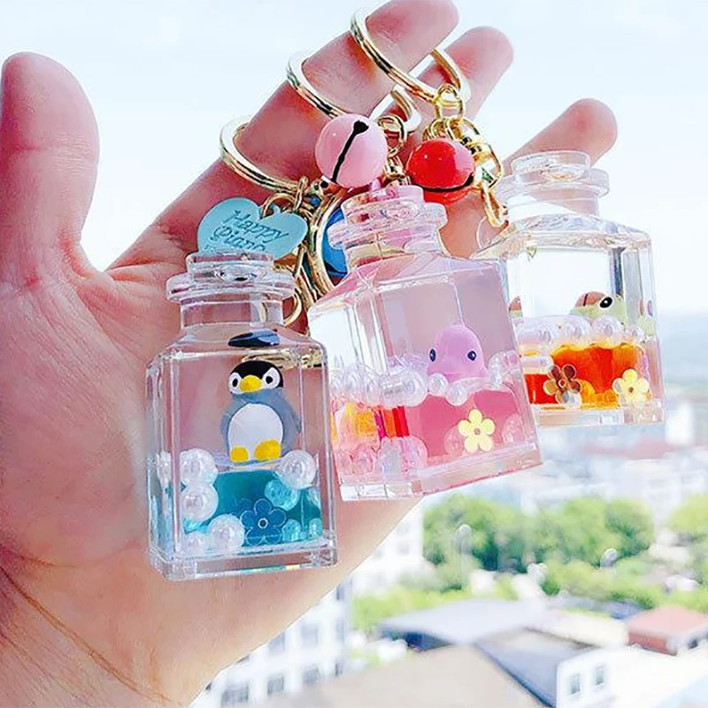 Small Square Bottle Liquid Keychain
