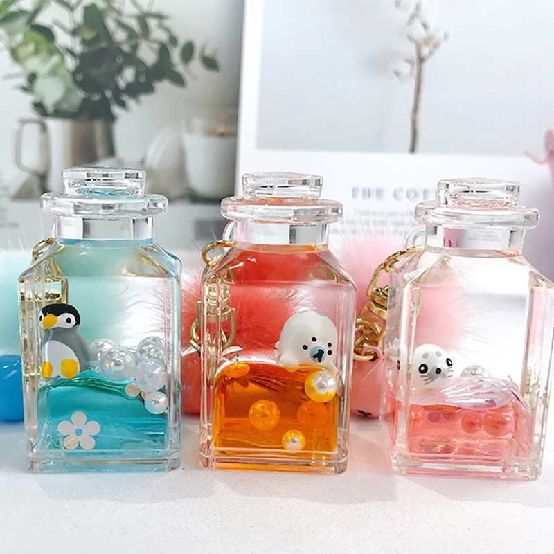 Small Square Bottle Liquid Keychain